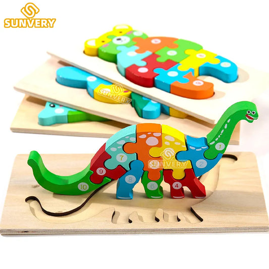 Montessori Wooden Toddler Puzzles for Kids Montessori Toys for Toddlers 2 3 4 5 Years Old Top 3D Puzzle Educational Dinosaur Toy